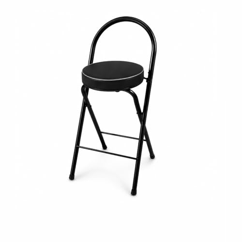 Image of Folding Bar Stool with Backrest Counter Height Chair Padded Seat Cushion Space Saving Foldable Stool for Kitchen Island Extra Portable Indoor Seating(Black,25.6 inch Seat Height (65cm))