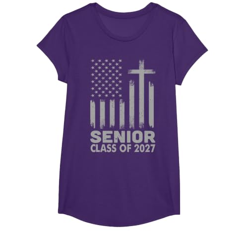 Senior Class of 2027 USA Flag Christian Graduation 2027 T-Shirt, Girls, Purple, Large