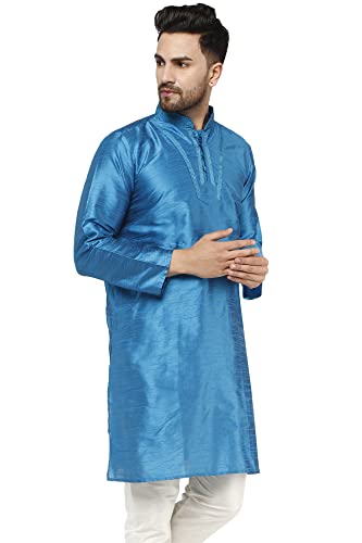 SKAVIJ Kurta for Men Art Silk Embroidered Long Shirt3