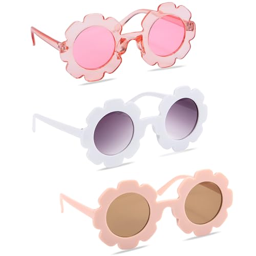 Tunejoy Gafas de Sol para Niñas 3 Pares Gafas de Sol de Flor Redond Linda al Aire Libre para Viajes, Playa, Accesorios de Fiesta (Color A)
