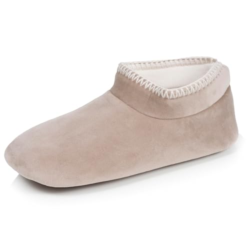 Isotoner - Zapatillas extra ligeras zapatillas para mujer, terciopelo, suela de goma antideslizante, 39/40 EU, beige