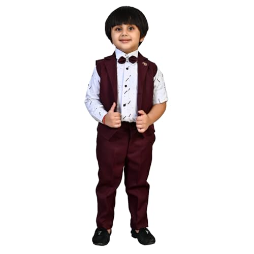 Image of Kukuwears - Kids Ethnic Suit Set I 3 Piece Party Suit for Boys | Kids Suit Set Shirt, Pant & Waistcoat I Birthday Boys Party Dress