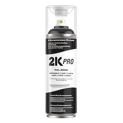 2K PRO 2K Spraydose 400ml - 2 Komponenten Sprühlack, Schnelltrocknender Spritzlack, UV-Beständig, Stoss- und Kratzfest | Schwarz Matt