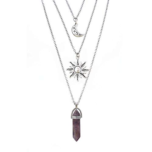 MJartoria Gothic Necklaces Chakra Sun and Moon Charm Pendant Multlayered Alloy Chain Choker Necklace Set Gothic Jewelry (purple)