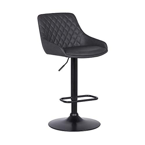 Butaco moderno giratorio con altura ajustable Armen Living Anibal, tapizado en cuero sintético gris y estructura metálica negra miniatura 1