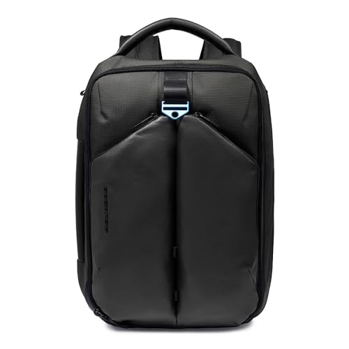 PIQUADRO - Zaino Porta PC 15,6" in Pelle e Tessuto Tecnico - Uomo - Nero