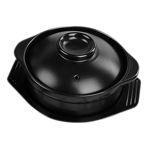 1 Juego Cazuela Olla De Barro Tapa Porcelana Cocinando Mangos Existencias Ollas De Barro Para Cocinar Largo Pastas Guiso Inducción Bandeja Esmalte Esmaltado Cerámica Negro