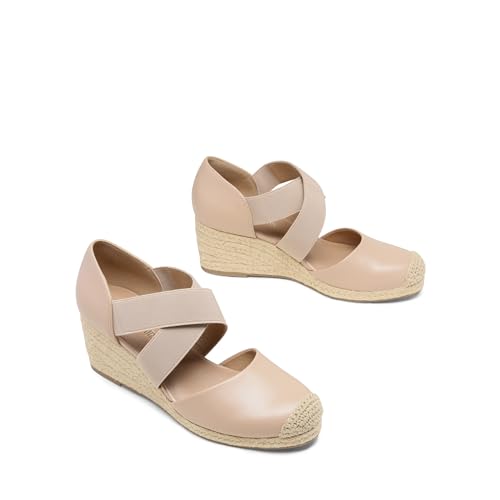 Image of DREAM PAIRS Womens Close Toe Espadrilles Platform Slip on Elastic Criss Cross Straps Dressy Wedges Sandals