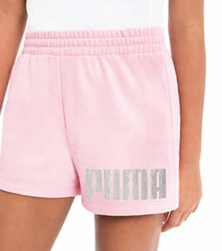PUMA Girls 2pk Performance Fleece Graphic Logo Short Set (Pink/Gray Stripe, Large)3