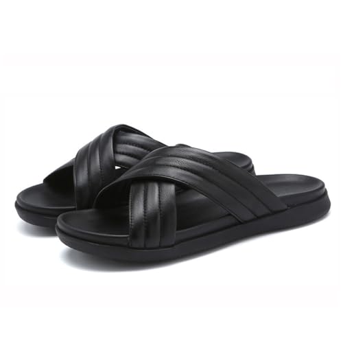 Men's Leather Slide On Sandal Open Toe Soft Slippers Casual Beach Shoes