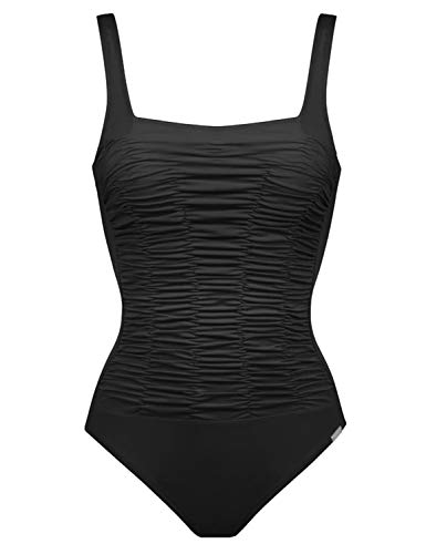 Blooming Jelly Women's Vintage One Piece Swimsuit Tummy Control Ruched Bathing Suit Black