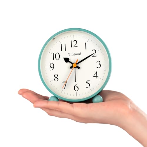 Image of Tinload 4.5 inch Vintage Retro Analog Alarm Clock, Super Silent Non Ticking Small Clock with Manual Light, Snooze, Battery Operated, for Living Room, Bedroom, Bedside, Desk(Green)