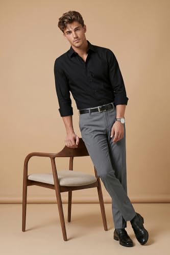 Image of Peter England Men's Slim Fit Mid Rise Solid Formal Trouser