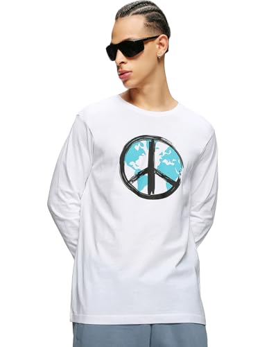 Image of Bewakoof Men's Graphic Printed 100% Cotton T-Shirt - Regular Fit, Round Neck, Full Sleeves