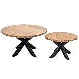 Set 2 tables basses bois et métal, plateaux 78 et 57 cm , bois massif d'acacia, piètement acier, H 80 x L 120 x P 35 cm, Poids 28 kg