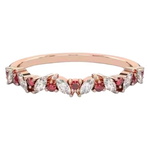 DINESH STORES Ruby Half Eternity Band Ring, Sterling Silver, Rose Gold Plated, Size 4-14