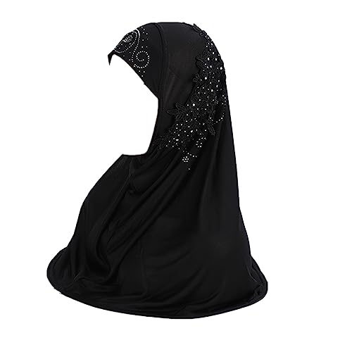 Hijab for Women Muslim Hijab Scarf Hair Cap Ice Silk Lace Applique Rhinestone Headscarf Hijab Head Wrap Turban Shawl