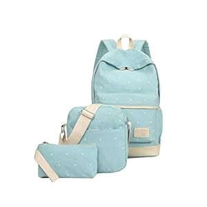 Tieners Rugzak Set Canvas Polka Dot Schooltas Set voor Meisjes Jongens 3 in 1 Back Pack Licht Groen