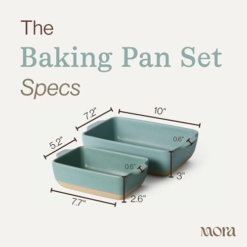 Image of Mora Ceramic Set of 2 Baking Dishes For Casserole, Banana Bread, Brownies, Broiling, Roasting, and Baking. 7x11 in and Loaf Pans - Porcelain Serving Bakeware from Oven to Table. Freezer Safe - Iris