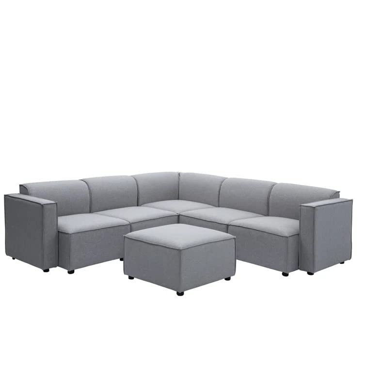 Tolix 4 Seater Fabric Sofa Set for Living Room (Grey)-image-33