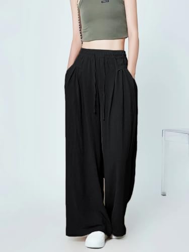 Image of GRECIILOOKS High Waist Polycotton Trousers for Women - Flared Parachute Pants with Side Pockets | Casual Travel Cargo Pants (Available in Plus Size and Value Pack)