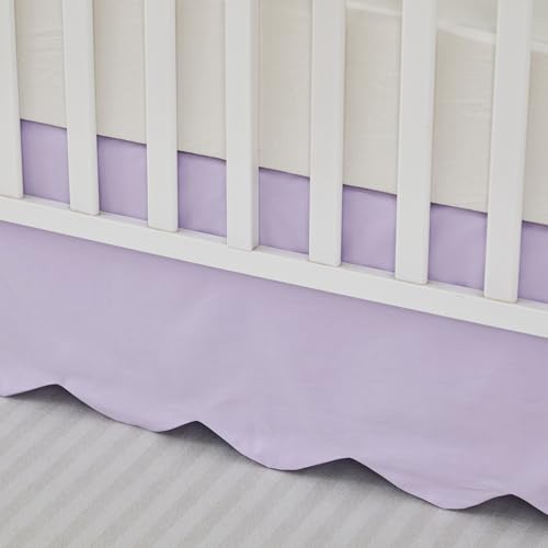 Image of Brandream Scallop Edge Cotton Crib Skirt, Baby Girl Boy Gender Neutral Crib Skirt Toddler Bedskirt Farmhouse Chic Nursery Crib Bed Skirt, Luxury Boho Bohemian Solid Purple