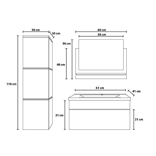 Home Deluxe - Badmöbel-Set - WANGEROOGE weiß - Large - inkl. Waschbecken und komplettem Zubehör - Breite Waschbecken: ca. 60 cm I Badezimmermöbel Waschtisch Badmöbelset