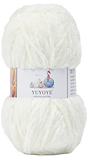 Yuyoye Chenille Yarn For Knitting And Crochet Diy Craft,Velvet Yarn, Cream-02 #TOP26