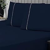 Jogo de Cama Queen Percal 400 Fios Ponto Palito 03 Peças, Antiácaro, Anti-pilling com Toque Macio - Azul Marinho