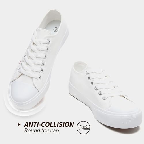 Women Canvas Sneakers with Embroidered Flower,Lace up White Tennis Shoes,Casual Low Top Fashion Sneakers4