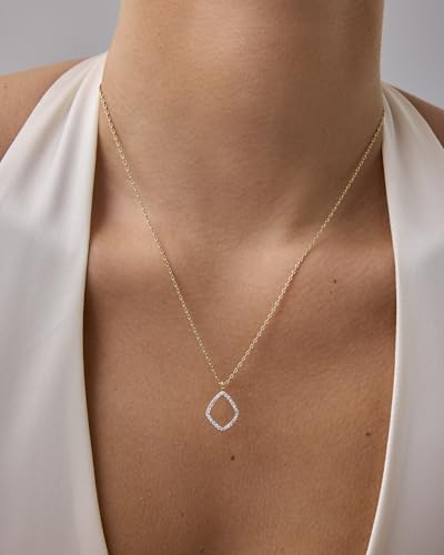 PAVOI 14K Gold Plated Two Toned Mixed Metals Diamond Shaped Dangle Pendant Necklace for Women with Cubic Zirconia | Geometric Necklace2