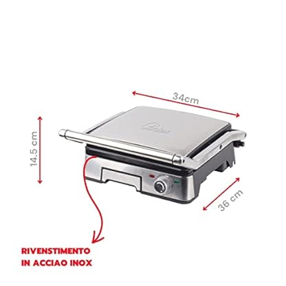 ARDES - Professionelles elektrisches Grillgerät 1800W Elektrischer Kontaktgrill für Brötchen mit 5 Temperaturstufen Grillgerät mit abnehmbaren Grillplatten Groß Farbe Stahl Modell AR1S40 – Bild 8