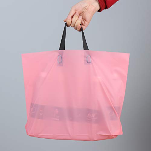 Genenic 50 Pack Plastic Shopping Bags with Handles, Matte Pink Reusable Bags for Packaging Products, Groceries, Small Business, Valentine Gift (11.81\" x 15.75\")