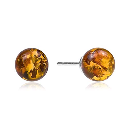 Amber Sterling Silver Small Stud Ball Earrings 8 mm