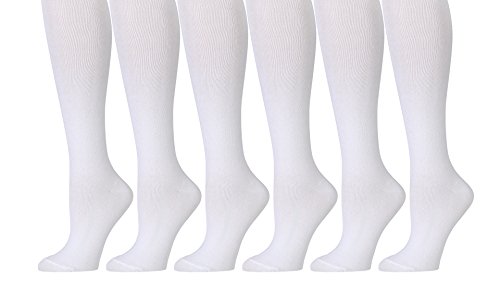 Yacht & Smith 6 Pairs Of Women's Cotton Knee High Socks, Solid Colors Stylish Boot Sock, White #TOP11