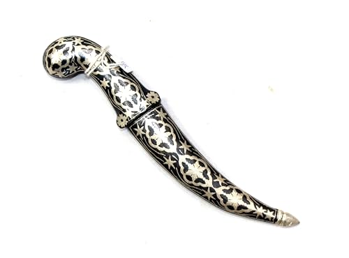 Rajasthan Gems 1Pc Dagger Knife Damascus Steel Blade Pure Silver Koftgari Inlay Mughal H553