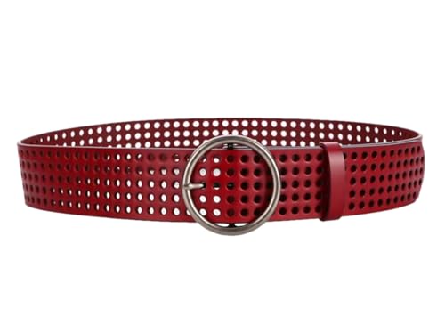 Pohullan Women Belt For Dress Hollow Out Leather Wide Waist Belt Round Buckle Solid Holes Belt