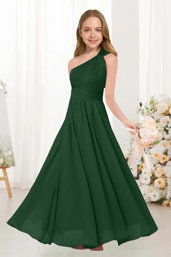 One Shoulder Junior Bridesmaid Dress Chiffon Flower Girl Dresses with Ruffles A Line Wedding Party Gown2