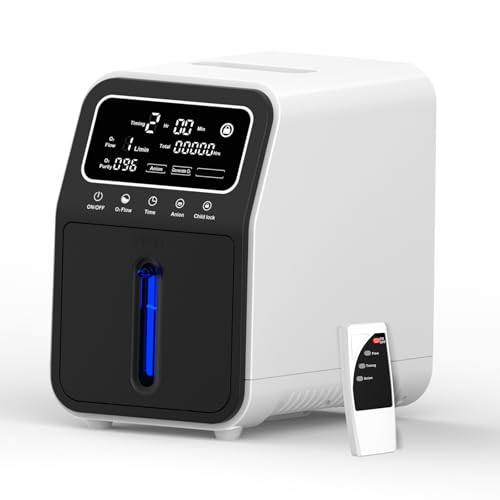 Sauerstoffgerät für zuhause Tragbarer Sauerstoffkonzentrator mit 2-in-1 Sauerstoffverneblung 1-9L/min Durchfluss 96% Sauerstoffkonzentration. Mit LCD-Display und tragbarem Tragegriff