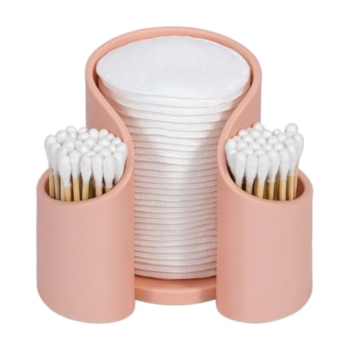 Q Tips ホルダー - 綿棒ディスペンサー、Qtip ディスペンサーコンテナ、旅行用デスクトップバスルームフロスホルダー、フロス、コットンパッド、カップ用の安全で無味な化粧台メイクアップオーガナイザー