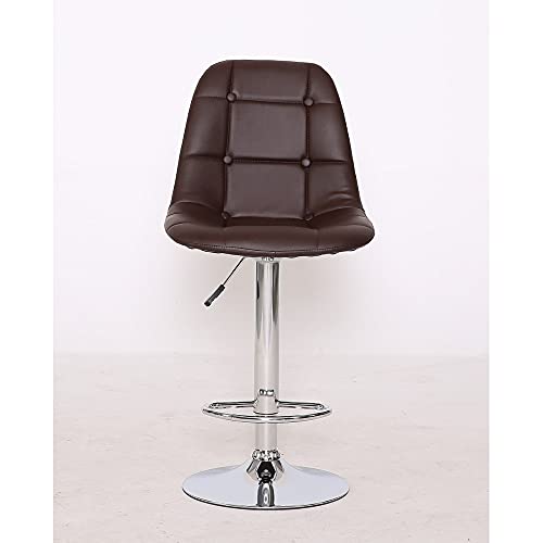 Image of Finch Fox Revolving Swivel Contemporary Faux Leather Adjustable Height Hydraulic Bar Stools with Backrest in Brown Color