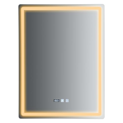 Donened - Espejo de baño LED con iluminación, 60 x 80 cm, espejo de pared para baño, sin vaho, TRES colores de luz, espejo luminoso de ahorro de energía, instalación vertical, color plateado - imagen 4