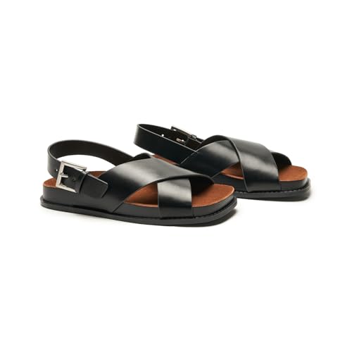 Image of C.Paravano Women Sandals | Women's Slide Sandals | Comfortable Dressy Flat Sandals | Sandals with Arch Support | Adjustable Buckle Slip On