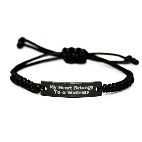 A Heartfelt Gift for Your Favorite Waitress, My Heart Belongs To A Waitress, Valentine's Unique Gifts, Adjustable Rope Bracelet