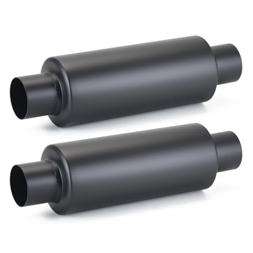 Image of A-KARCK 2 Pack 2.25 inch Inlet Exhaust Resonator, 2.25 inch Inlet 2.25 inch Outlet 13.8 inch Overall Length Muffler Resonator Stainless Steel,Polished (Black)