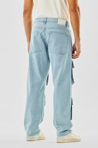 Image of SNITCH Men Cargo Pants | Baggy Fit with Multiple Utility Pockets & Turned-Up Cuffs | Cotton Blend Fabric for Streetwear & Casual Outings