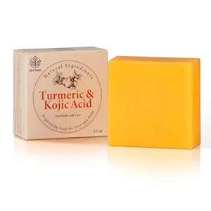 Kojic Acid Soap for Hyperpigmentation, Turmeric Soap Bar for Dark Spots and Skin Lightening, Skin Brightening Soap for Face & Body Care, with Shea Butter Soap, Vitamin C, Tea Tree Oil