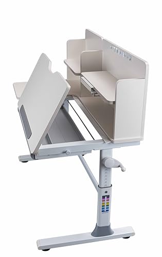 Inter Link - Kinderschreibtisch – Mitwachsender Jugendschreibtisch - Ergonomischer Schülerschreibtisch - Höhenverstellbar & neigbar – mit Schublade, Buchstütze & Ablagen – Weiß – Sören