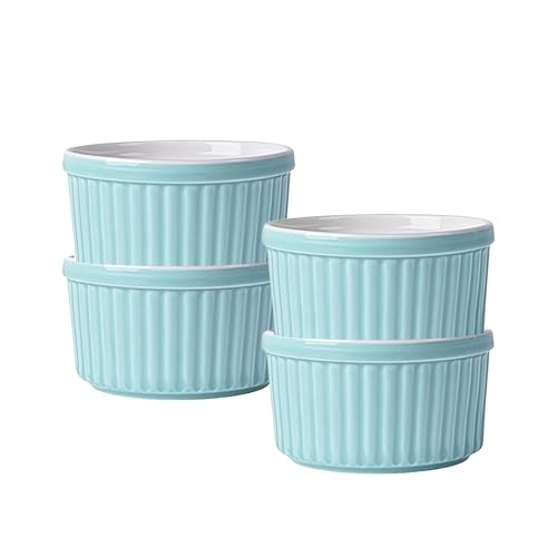 Ramekins - Ramekins aptos para horno, 6 onzas, ramequines, cuencos Ramekin, platos de soufflé de crema brulee (azul, juego de 4)