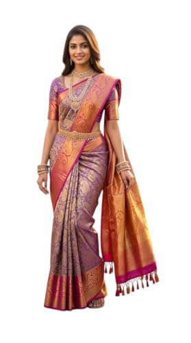 Image of VFCollections Women's Kanchipuram Silk Pure Pattu Sarees With Blouse